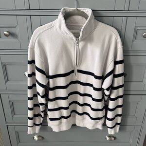 Abercrombie & Fitch White Quarter-Zip Pullover with Navy Stripes